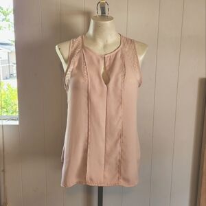 Maeve Anthropologie Pastel Pink Mesh Lace Panel Tank Top Shell Blouse Office